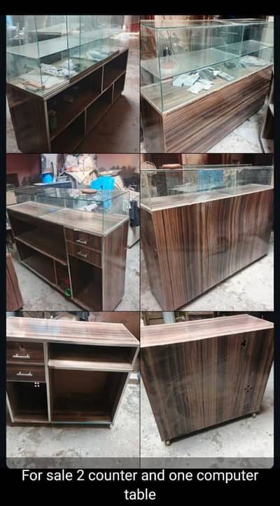 Computer table with drawers and glass and shelves are also made