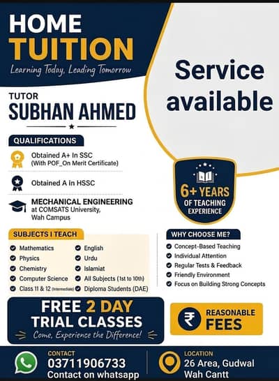 Home tuition available