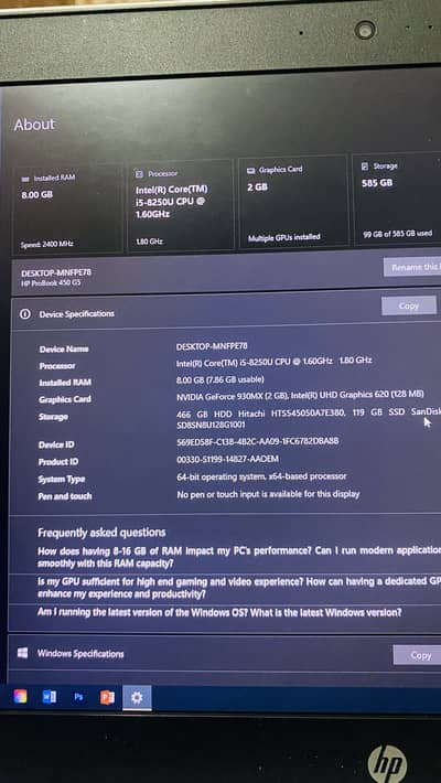 Hp laptop i5 8th generation 2GB Nvidia graphic card