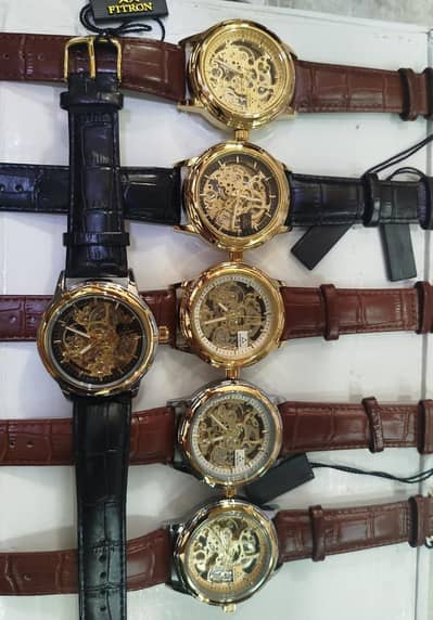 Fitron skeleton full automatic watches available in chain and straps.