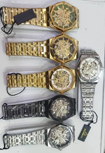 Fitron skeleton full automatic watches available in chain and straps.