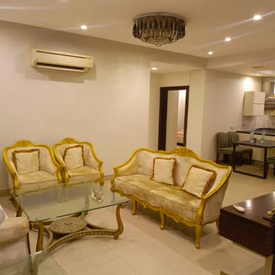 Bahria heights 2 bed furnished apartment available for rent 2 bed room atech washroom tv long or kitchen