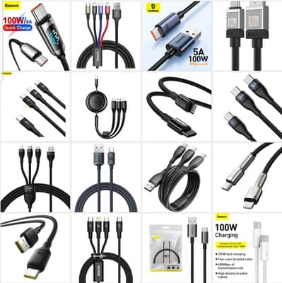 Large variety of baseus car charger data cables