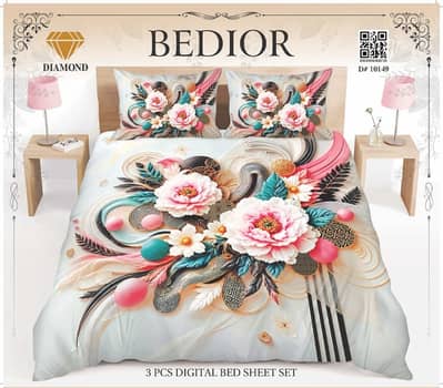Diamond Crystal 3D Bed Sheet 3 Piece & 5 Piece | Premium Bedsheet Set