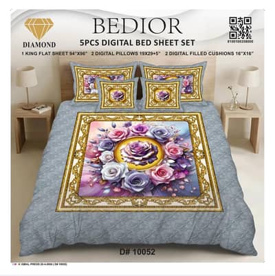 Diamond Crystal 3D Bed Sheet 3 Piece & 5 Piece | Premium Bedsheet Set