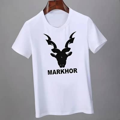 Men White Markhor Printed Cotton T-Shirt Medium to XL