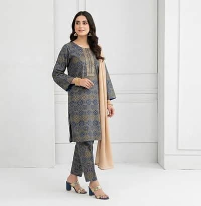 GREY BLACK PRINTED 3pcs ARBIC LAWN SET
