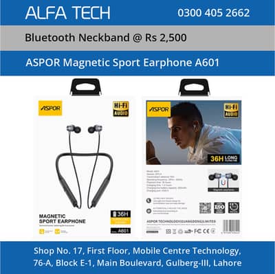 Aspor Magnetic Sport Earphone (Bluetooth Neckband) A601 | ALFA TECH