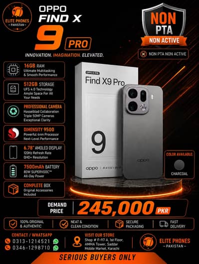 OPPO find X9 Pro 16/512GB – non PTA | non Active | complete box