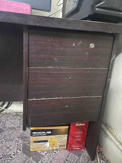 Wooden Computer Desk / Office Table with 3 Drawers – Dark Brown