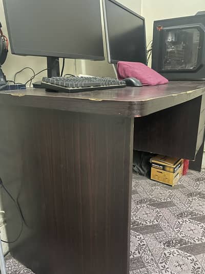 Wooden Computer Desk / Office Table with 3 Drawers – Dark Brown