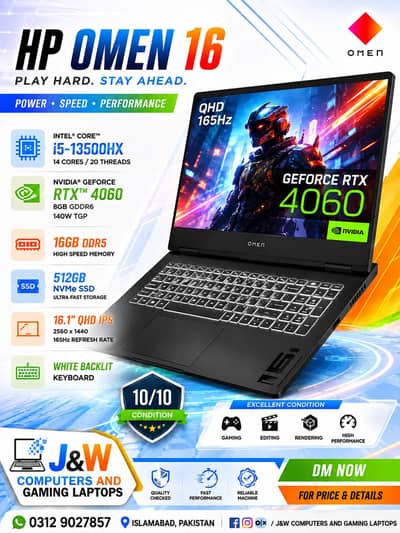 HP OMEN 16/RTX 4060 8GB/CORE I5 13500HX/16 QHD 240HZ GAMING LAPTOP