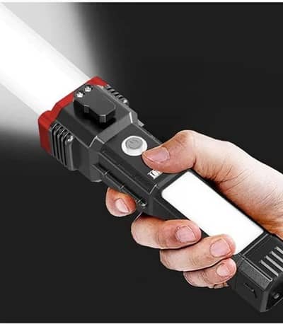 Rechargeable LED Flashlight Black Red ABS Camping Hiking