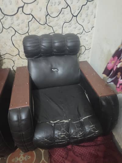 Black Sofa Set 3 Seater + 2 Chairs | Repair Required | Negotiable