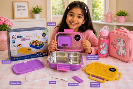 Banto Stainless Steel Smart Lunch Box with Digital Temperature Displa