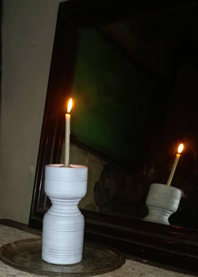 Handmade White Ceramic Style Candle Stand - Aesthetic Home Decor
