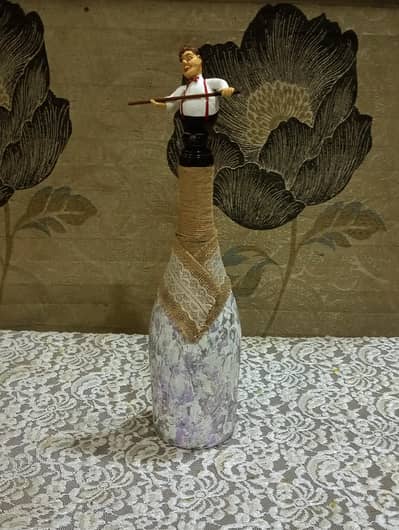 Vintage Style Handcrafted Decorative Glass Bottle with Figurine