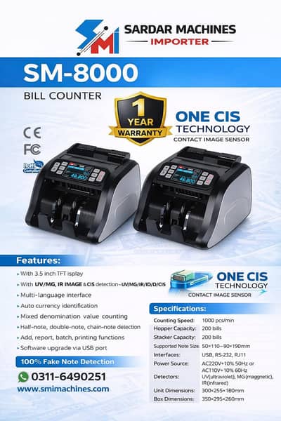 Cash counting machine, Cash sorting machine 100% fake detection PKR US