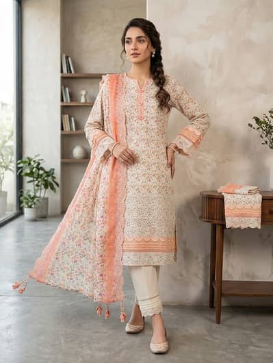 embroidery 3pice dress