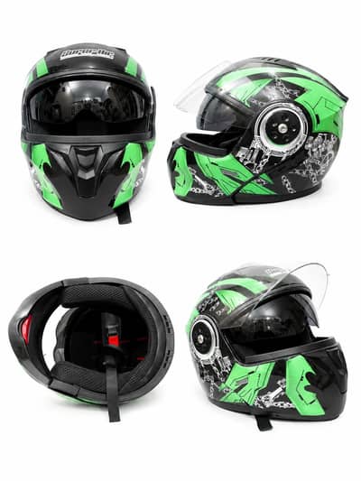double mirror smart fitting size L helmet green color brand new