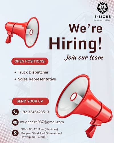 Hiring Truck Dispatching Sales Representitive And Dispatchers.