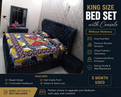 King Size Wooden Bed Set with Console – 5 Months Used