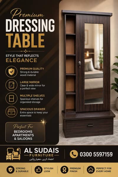 Dressing table, makeup mirror stand wd storage, bedroom dresser almari