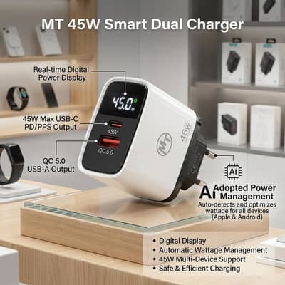 1 year warranty automatic digital display 1w to 45w apple and Android