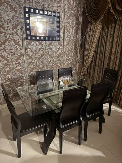6-Seater Glass Dining Table Set