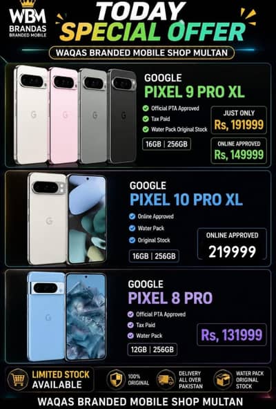Google pixel 9pro xl 16GB 256GB official PTA 7pro 8pro 10pro xl