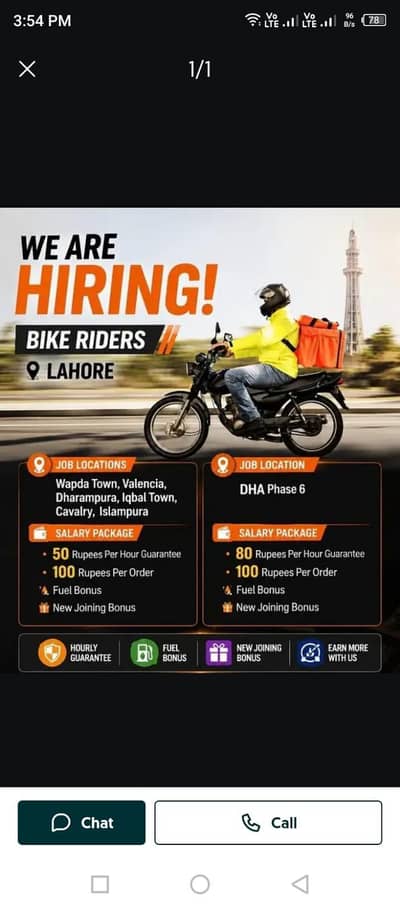 full time or part time ka leye riders ki zarorat hy valancia ma