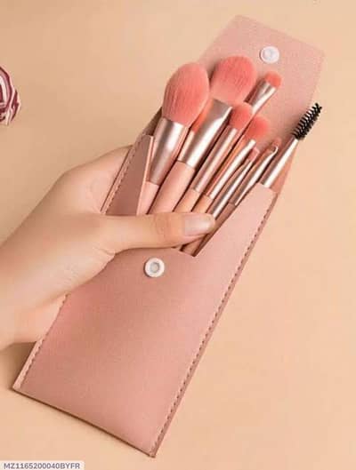 8- Piece Makeup brush set leather pouch