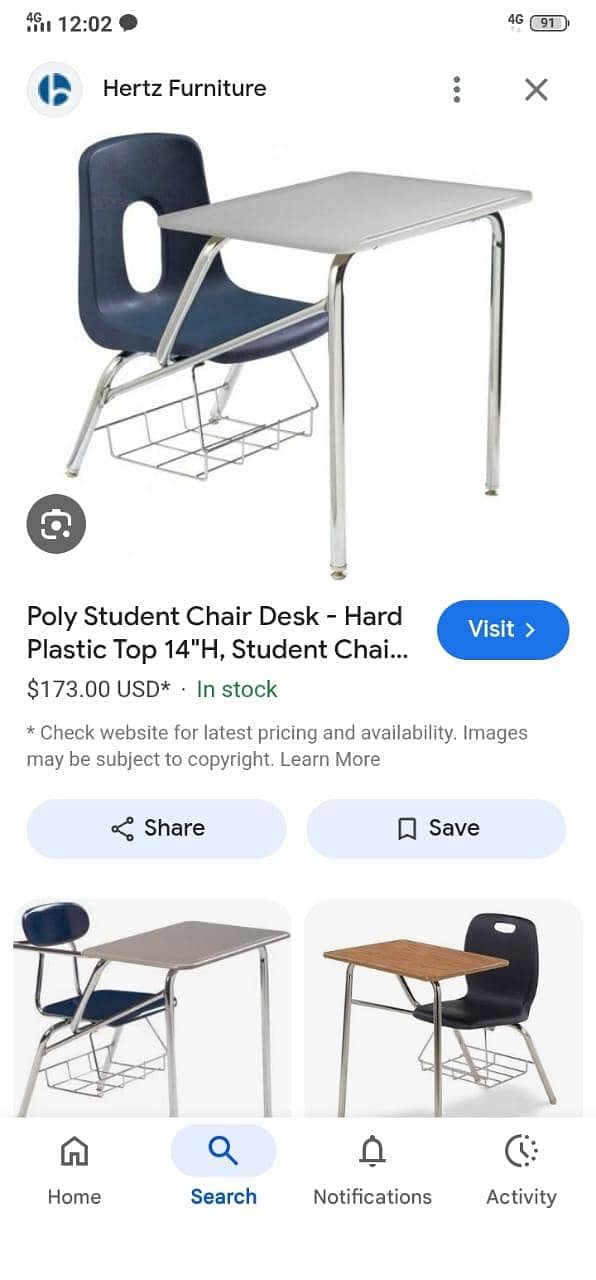 study table attached chair 13