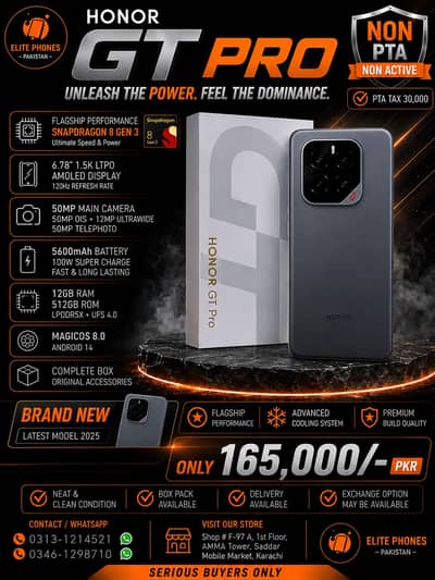 HONOR GT pro | 12/512GB | non PTA non active | snapdragon elite gaming
