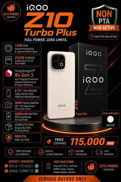 iQOO Z10 Turbo Plus 12GB 256GB | non PTA non active | brand new