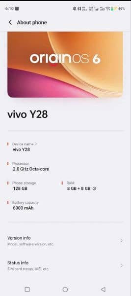 Vivo Y28 - RAM: 8GB + 8GB Extended  - Storage: 128GB
