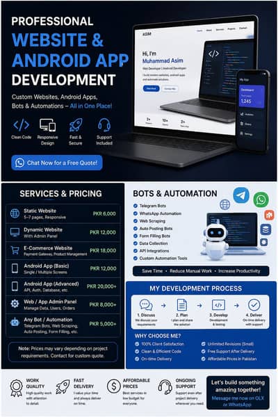 Professional Website, Android App, Bot & Automation Development