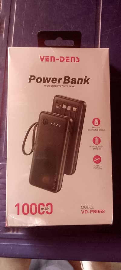 Original Ven-Dens 10000mAh Mobile Power Bank with Built-in Cables