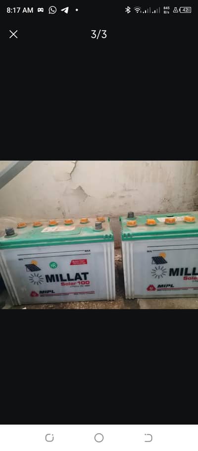 2 Car Slightly used Millat Solar Batteries for sale