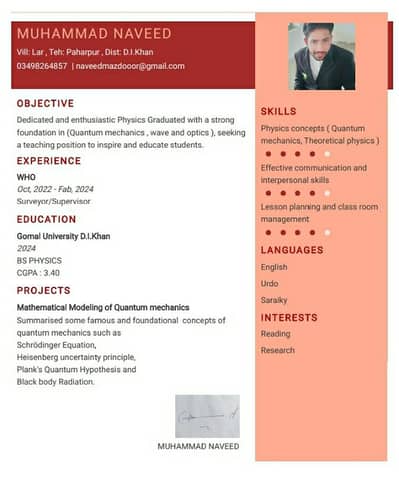 physics and Mathematics teacher