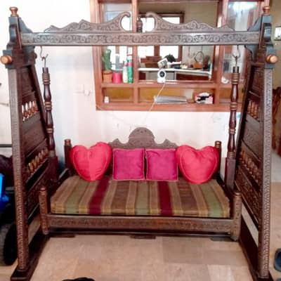 Beautiful Solid Wooden Double Jhoola/Swing – Traditional Carved Design