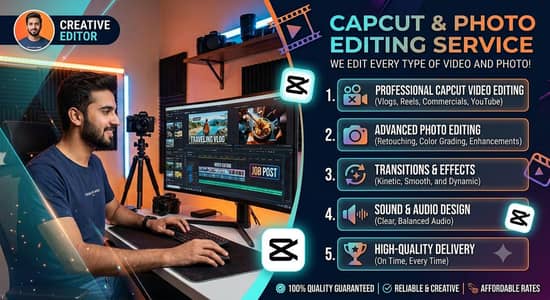 video Editing, Photo editing, Capcut editing only