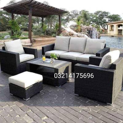 OUTDOOR GARDEN RATTAN ROPE SET UPVC FURNITURE SOFA SET CHAIRS UMBRELLA