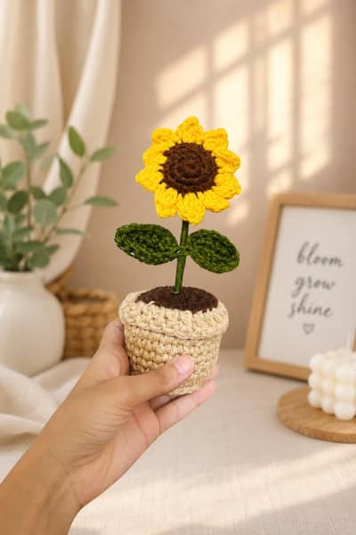 Crochet Sunflower Pot