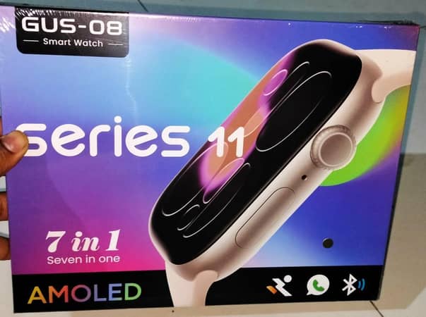 GUS-08 Smart Watch Series 11 Original AMOLED Display - 7-in-1 Combo Pack with 7 Premium Straps | All-in-One Smartwatch for iOS & Android