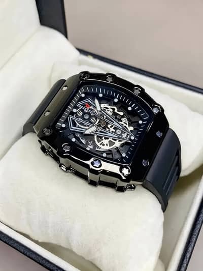 Richard Black Belt Skeleton Watch