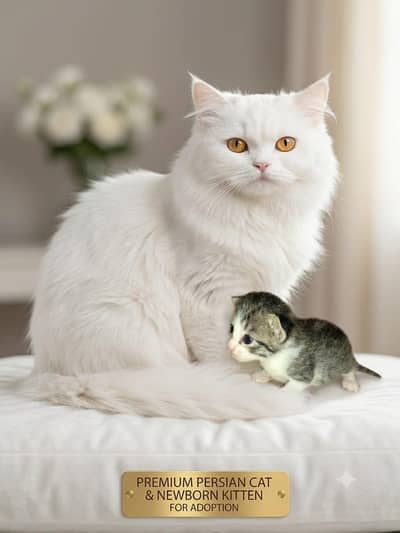 Pure White Persian Female Cat with 10 Days Old Kitten Pair