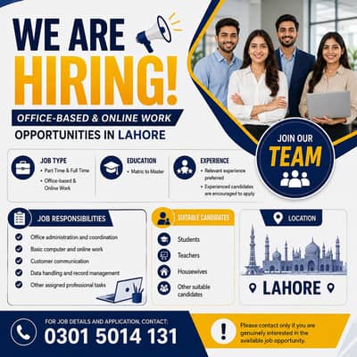 We are hiring male and female staff for office and online work