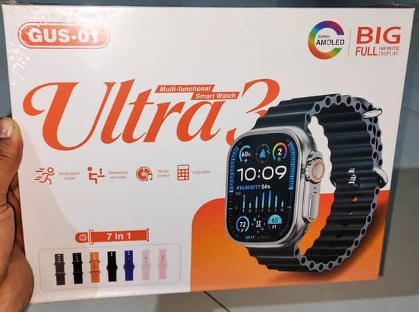 GUS-01 Smart Watch ULTRA 3 Original AMOLED Display - 7-in-1 Combo Pack with 7 Premium Straps | All-in-One Smartwatch for iOS & Android"
