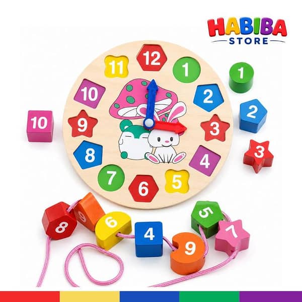 Wooden Learning Clock & Number Shape Sorting Toy